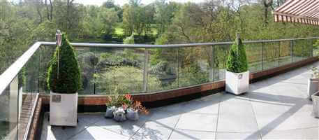 Panorama of a Royal Chrome balustrade over looking gardens
