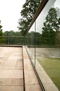 A side on view of clean glass balustrading with self-cleaning glass coating