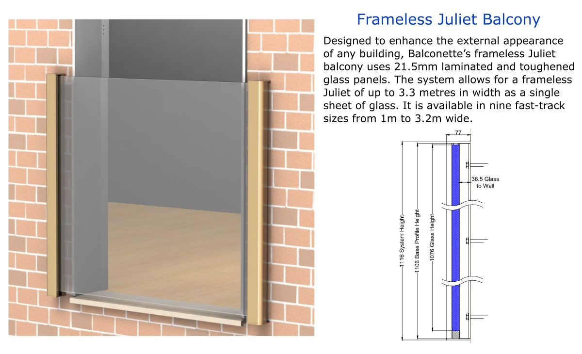 frameless glass juliet balcony texhnical drawings