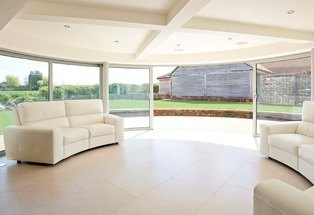 Curved Glass Sliding Patio doors open